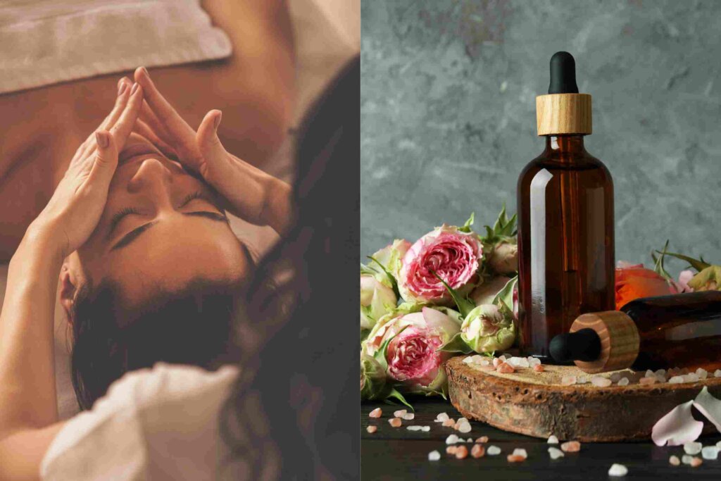 facial massage and essential oil